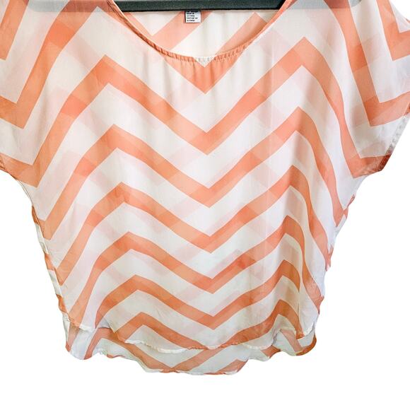 Forever 21 Women's M Chevron Stripe Blouse Orange White Lightweight Semi Sheer - Picture 3 of 6